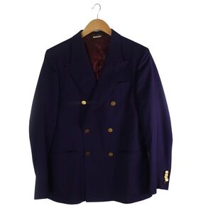 Gucci Uniform Mens Double Breasted Wool Mohair Blazer Blue Gold Buttons Fits 36